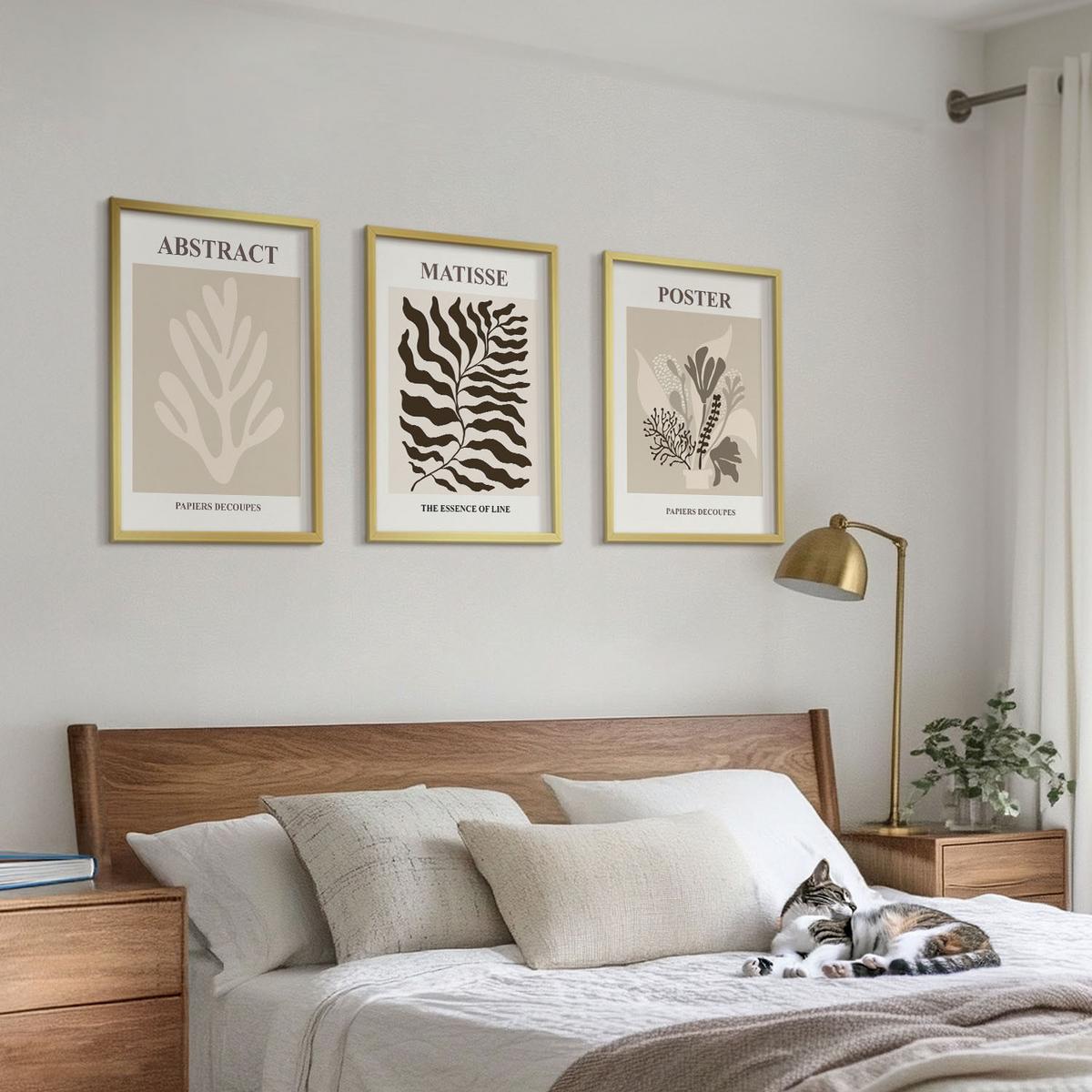 BILDER SET 3er Set - 40x60 cm Goldrahmen - Beige-braune Pflanzenmuster - Goldfarben, Kunststoff (40/60cm) - TULUP