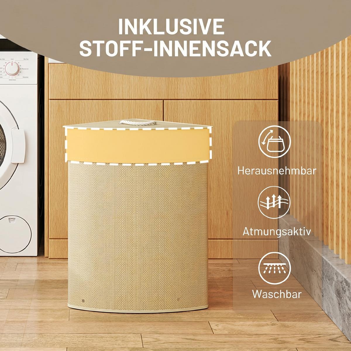 WÄSCHEKORB Bambus Cremeweiß - Creme, Holz/Textil (35/60/35cm) - HOMCOM