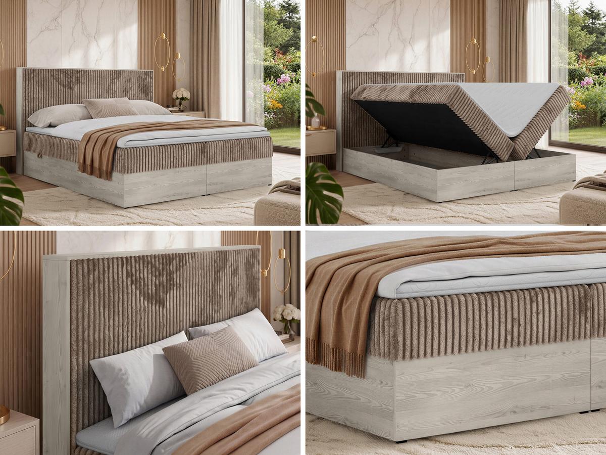 BOXBETT NORDIC 160/200 - Braun Cord - Topper T25 - H3 - Schwarz/Braun, Kunststoff/Textil (160/200cm) - MKS