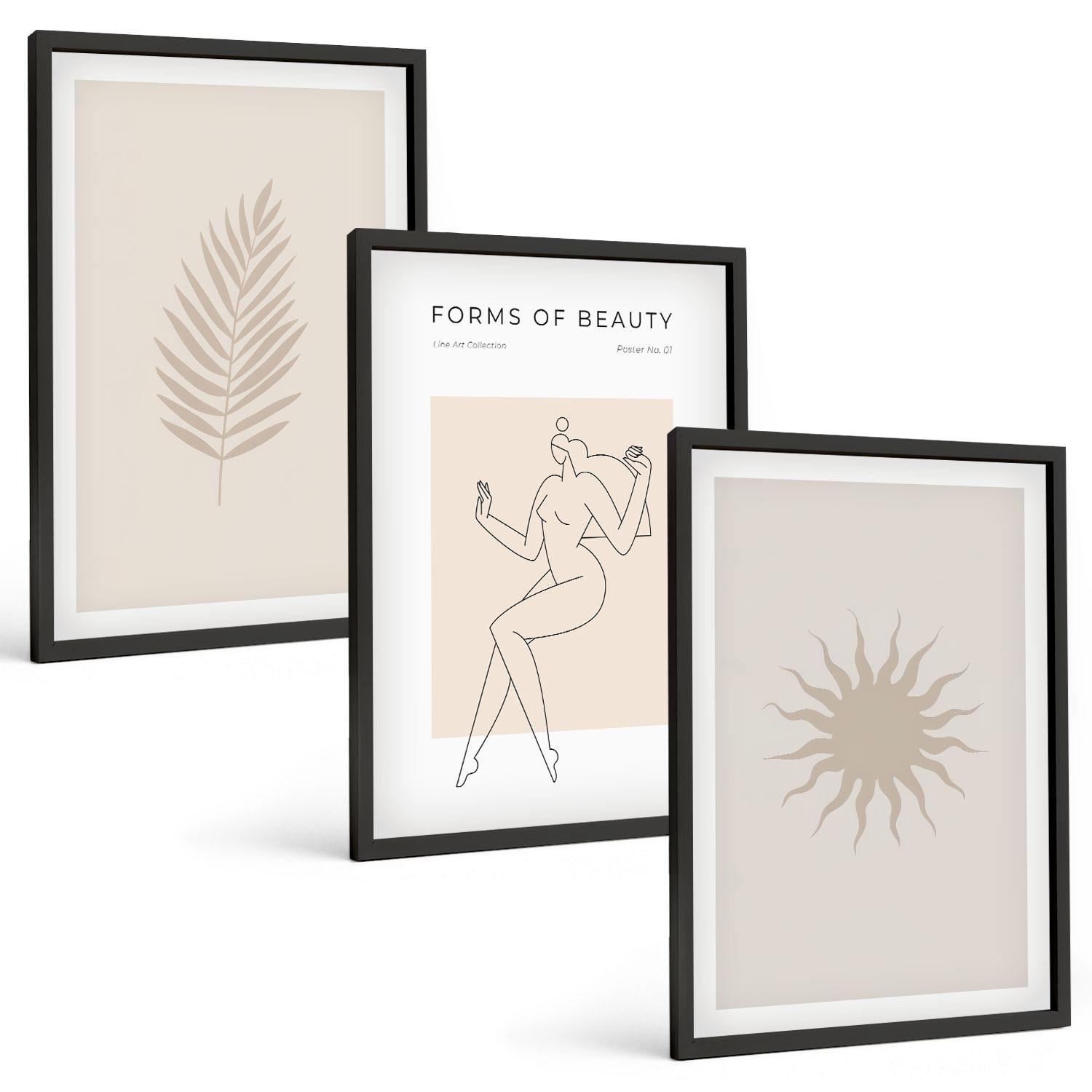 BILDER SET 3er Set - 40x60 cm Schwarzer Rahmen - Eine Sammlung minimalistischer Formen - Schwarz, Kunststoff (40/60cm) - TULUP