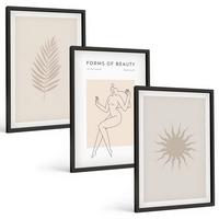 BILDER SET 3er Set - 40x60 cm Schwarzer Rahmen - Eine Sammlung minimalistischer Formen - Schwarz, Kunststoff (40/60cm) - TULUP