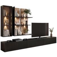 WOHNWAND Schwarz mit Vicking Eiche 300 cm, 6-teilig, inklusive LED und Push-to-Open-Funktion - Eichefarben/Schwarz, Holzwerkstoff (300/160/45cm) - Inn.Furn