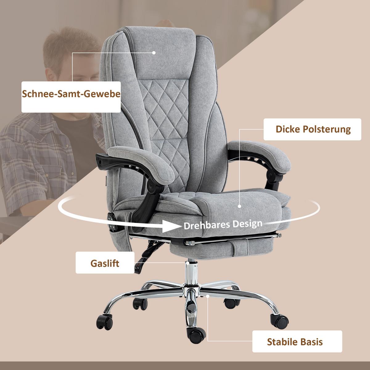 BÜROSTUHL mit Vibrtationsmassage, Ergonomischer Schreibtischstuhl mit Heizung - Grau, Metall (67/119/72cm) - Vinsetto