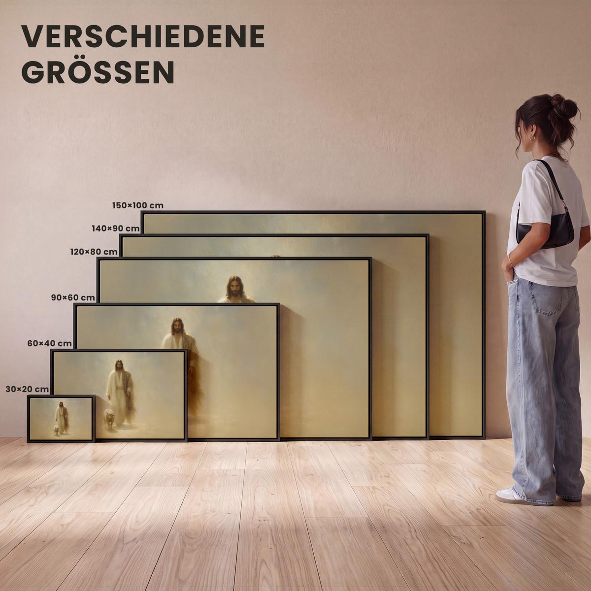 LEINWAND Bilder mit Rahmen - Schaf - Jesus - Pinselstriche - Abstrakt - 60x40 - Beige, Textil (60/40cm) - MuchoWow