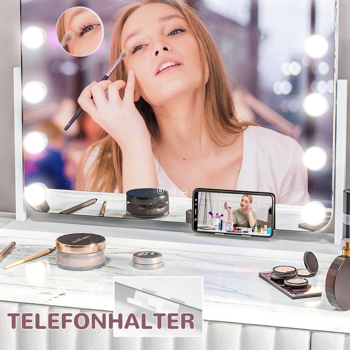 HOLLYWOOD Spiegel mit Beleuchtung 62,5 x 52 cm Schminkspiegel mit 15 LED Licht - Weiß, Metall (62.5/52/14cm) - HOMCOM