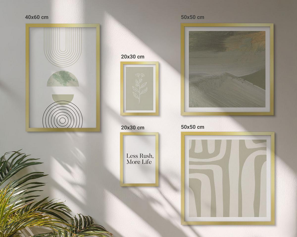 BILDER SET 5er Set - 50x50 cm & 20x30 cm & 40x60 cm Goldrahmen - Geometrische Pflanzenmuster - Goldfarben, Kunststoff (40/60cm) - TULUP