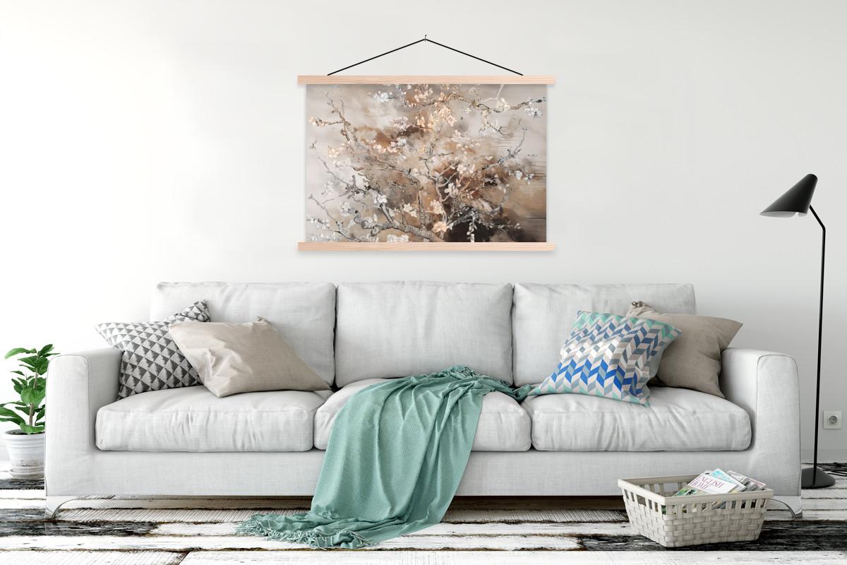 POSTER MIT MAGNETLEISTEN Mandelblüte - Kunst - Van Gogh - Beige - Abstrakt Magnetleiste 120x80 cm - Braun, Textil (120/80/0.15cm) - MuchoWow