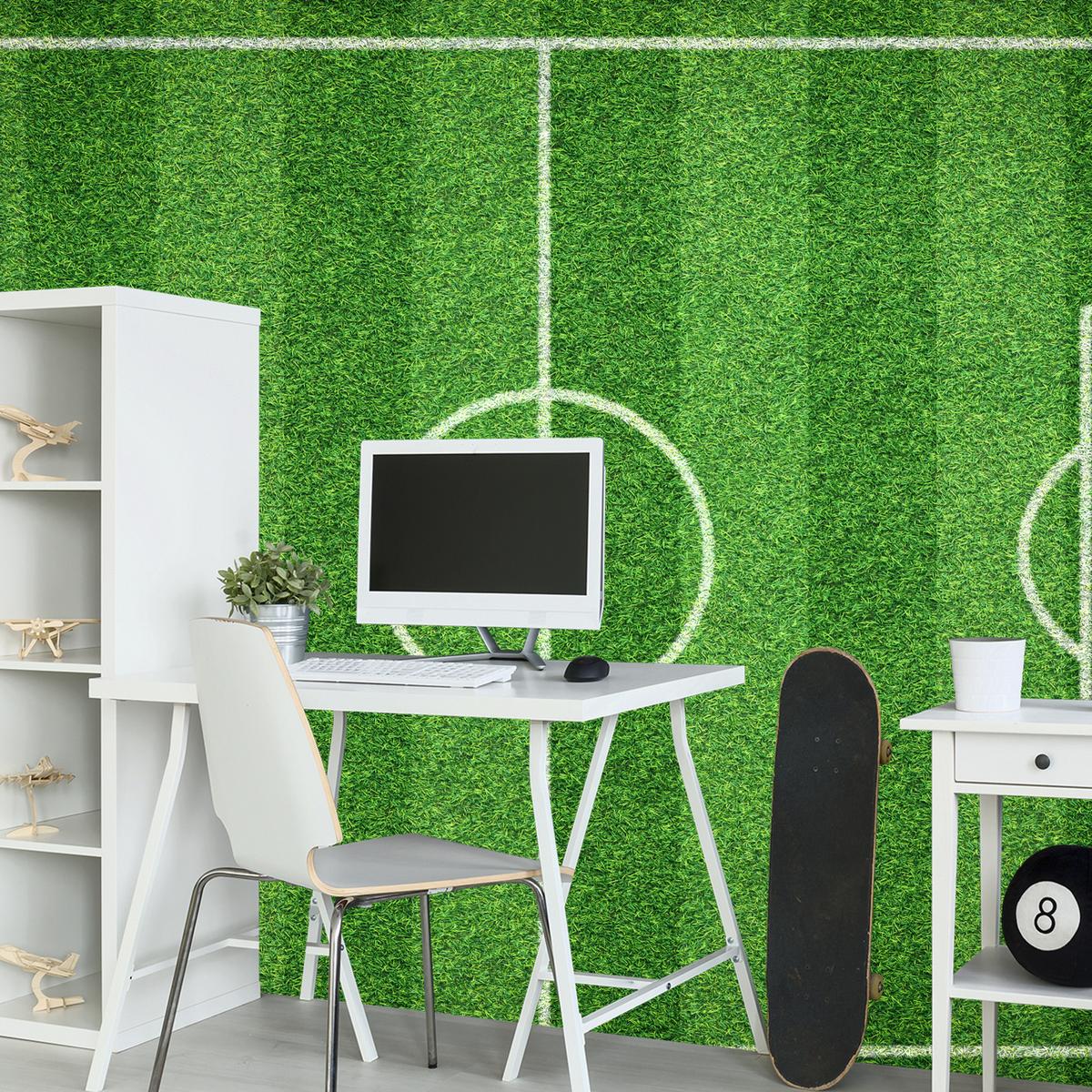 FOTOTAPETE für Jugendzimmer Stadion Vogelperspektive Rasen Feld 250x175 - Weiß/Grün, Papier (250/175cm) - Muralo