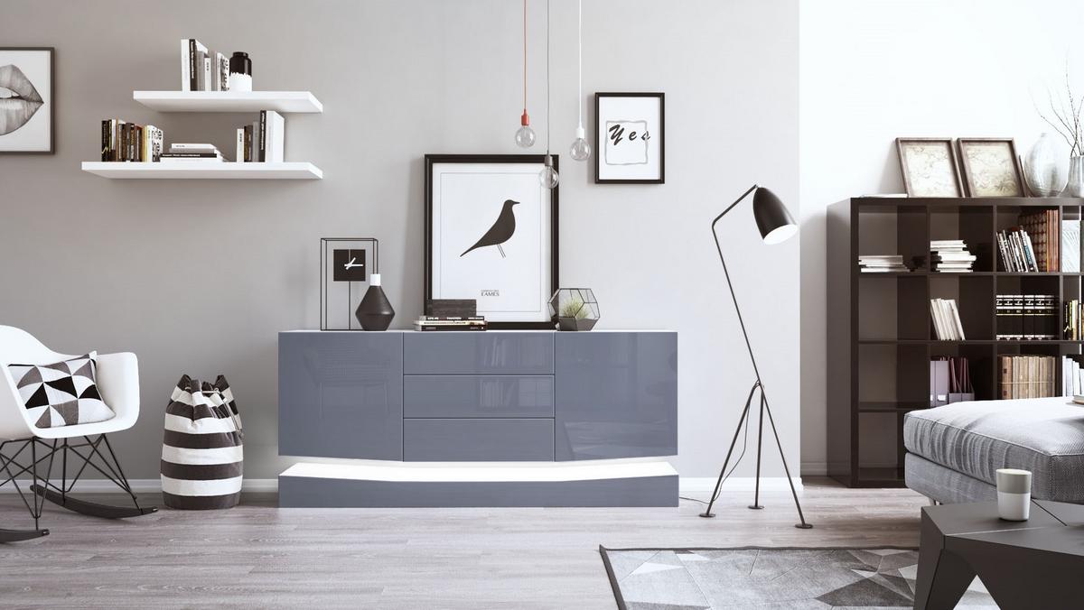 SIDEBOARD City Fronten in Grau Hochglanz - Grau, Holzwerkstoff (178/82/39cm) - Vladon