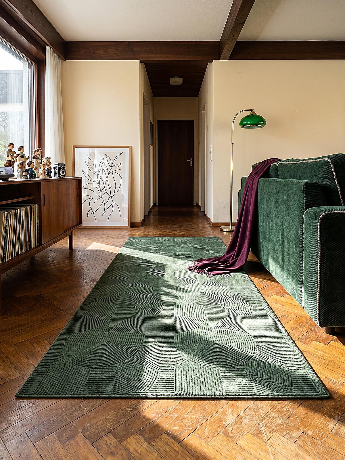 TEPPICHLÄUFER Antirutsch Geometrisch DALAR Polypropylen Waldgrün 80 x 150 cm - Grün, Textil (80/150cm) - KADIMA DESIGN