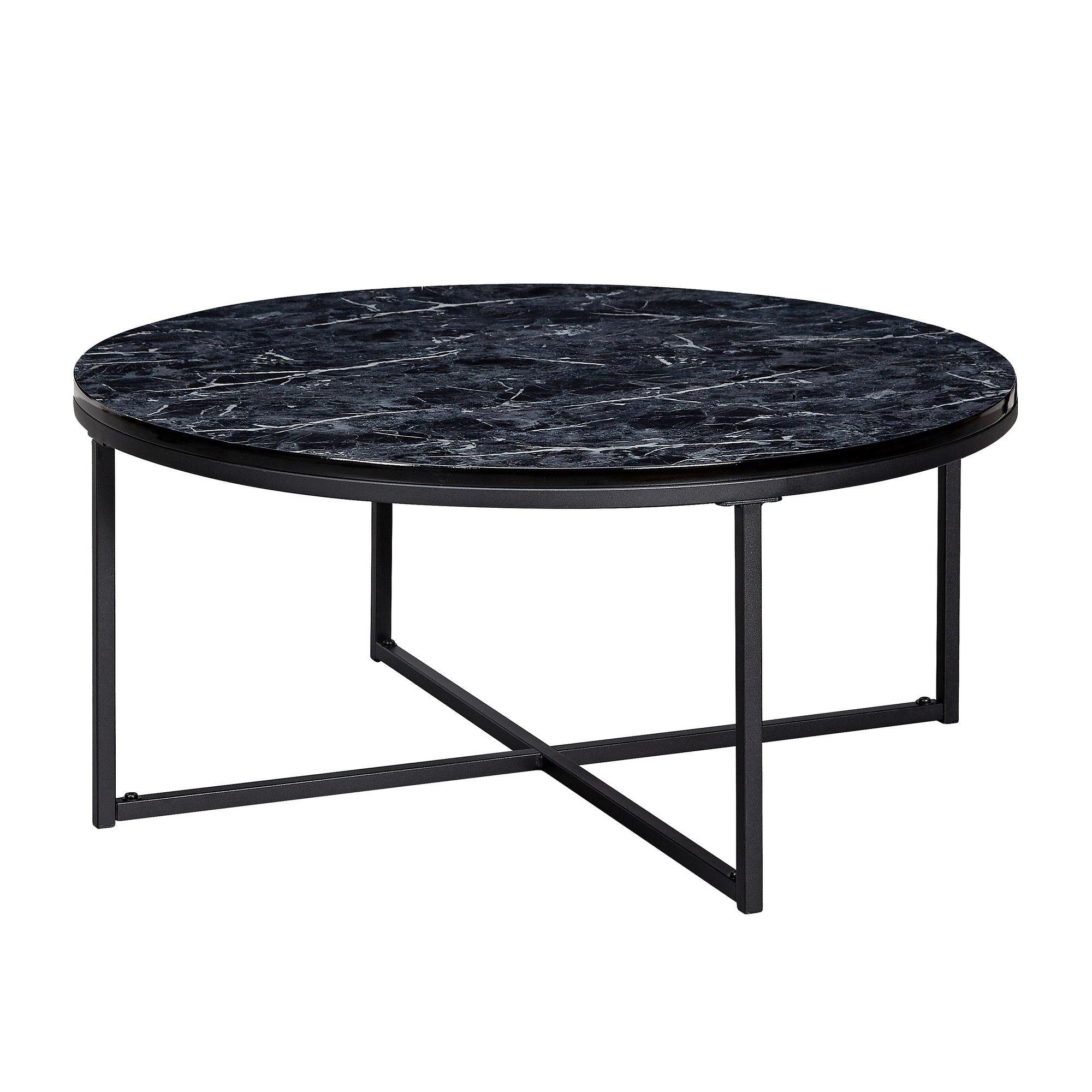COUCHTISCH mit Marmor-Optik und Hochglanz-Finish, rund, Schwarz 80x80x35 cm - Schwarz, Holz/Metall (80/80/35cm) - KADIMA DESIGN