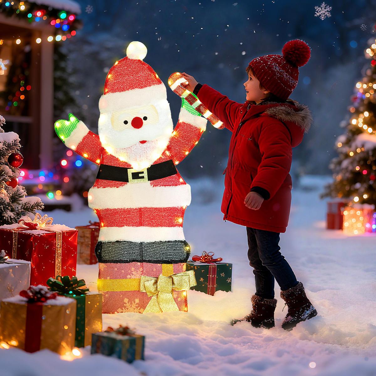 97ER LED Weihnachtsdeko, Weihnachten Weihnachtsmann Weihnachtsbeleuchtung - Multicolor, Textil (30/93/52cm) - Outsunny