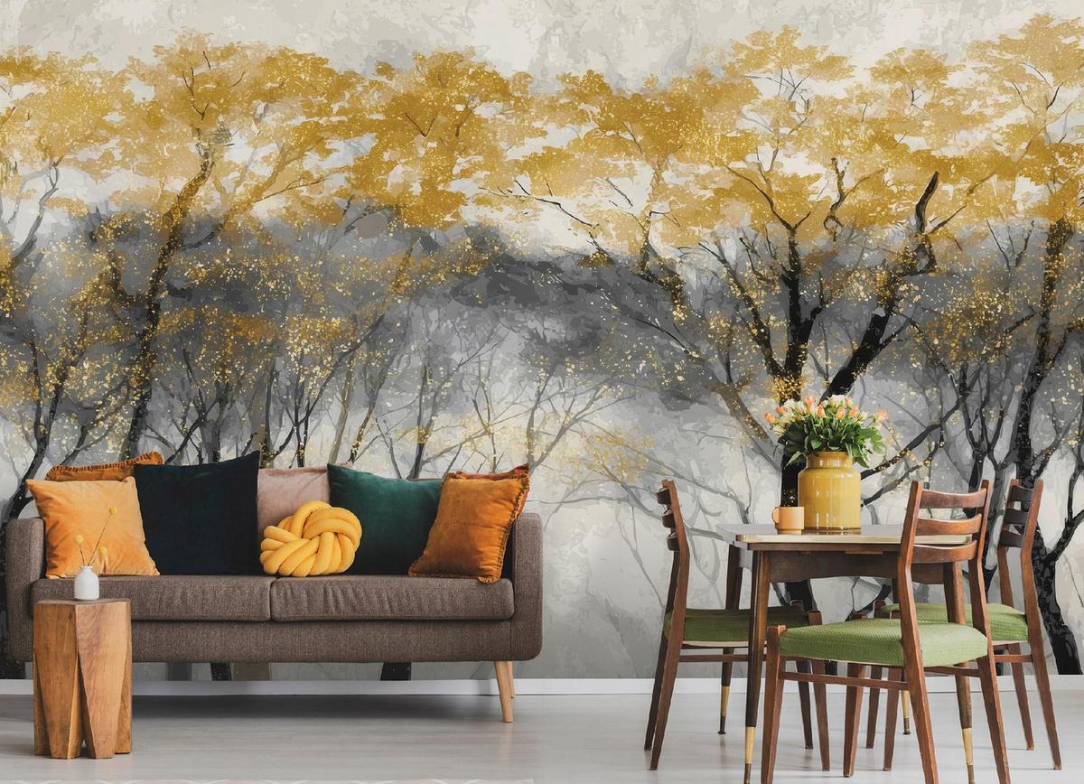 FOTOTAPETE Bäume Wald Beige 150x105 cm - Multicolor, Papier (150/105cm) - Wallarena