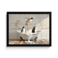 POSTER MIT RAHMENGERAHMTES BILD Vintage - Pinguin - Badewanne - Schaumstoff 40x30 cm - Schwarz, Papier (40/30cm) - MuchoWow