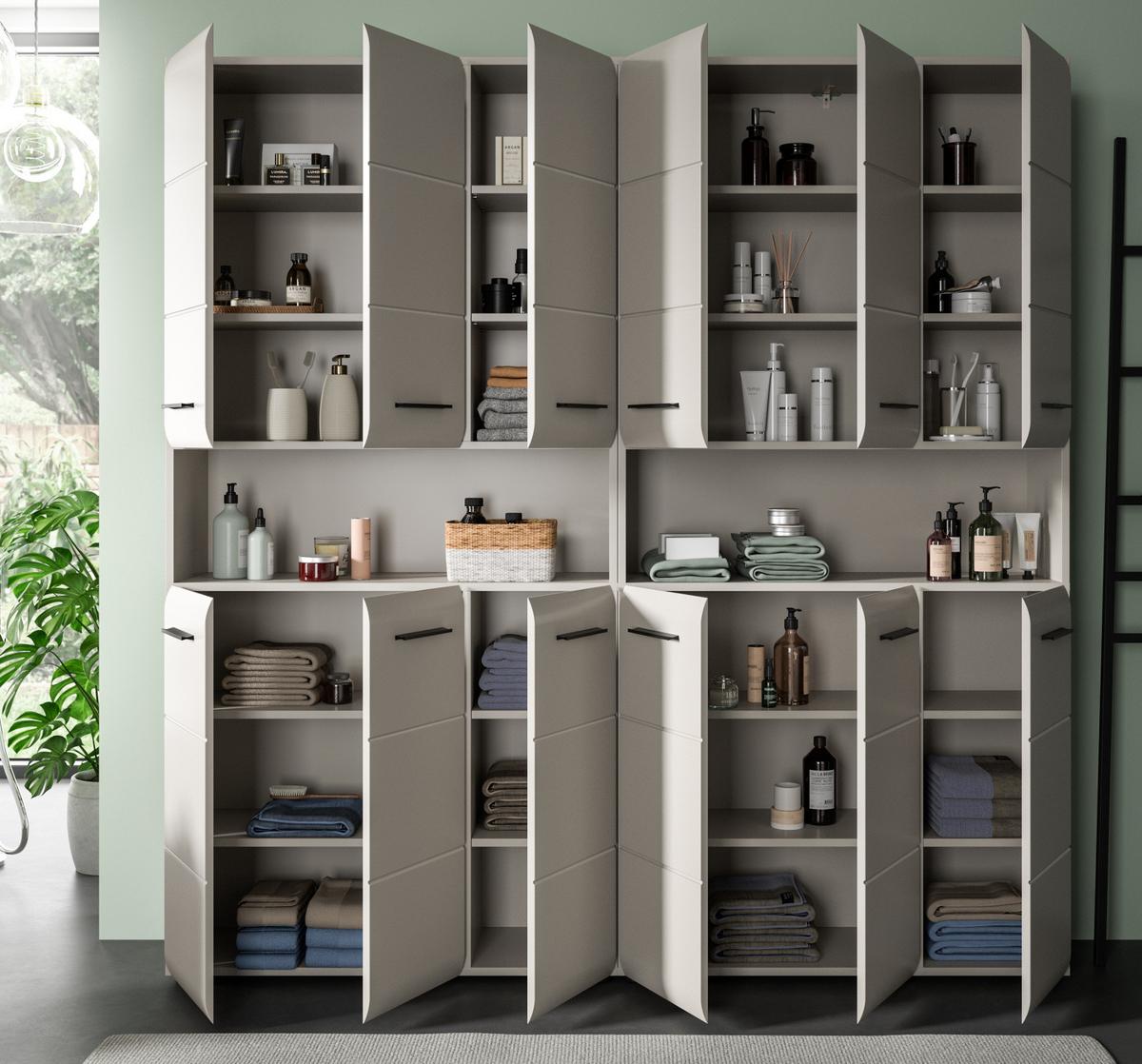 HOCHSCHRANK Kaschmir 180 x 185 cm, Badezimmer Schrank XXXL mit 26 Fächern - Kaschmir/Schwarz, Holzwerkstoff/Kunststoff (180/185/30cm) - Inn.Furn