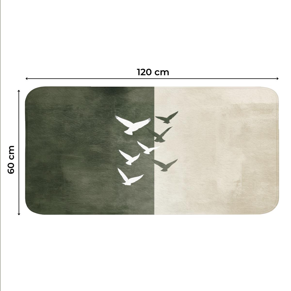 WC-VORLEGER Japandi - Vogel - Grün WC Teppich 120x60 cm - Olivgrün, Textil (120/1cm) - OnlyWow