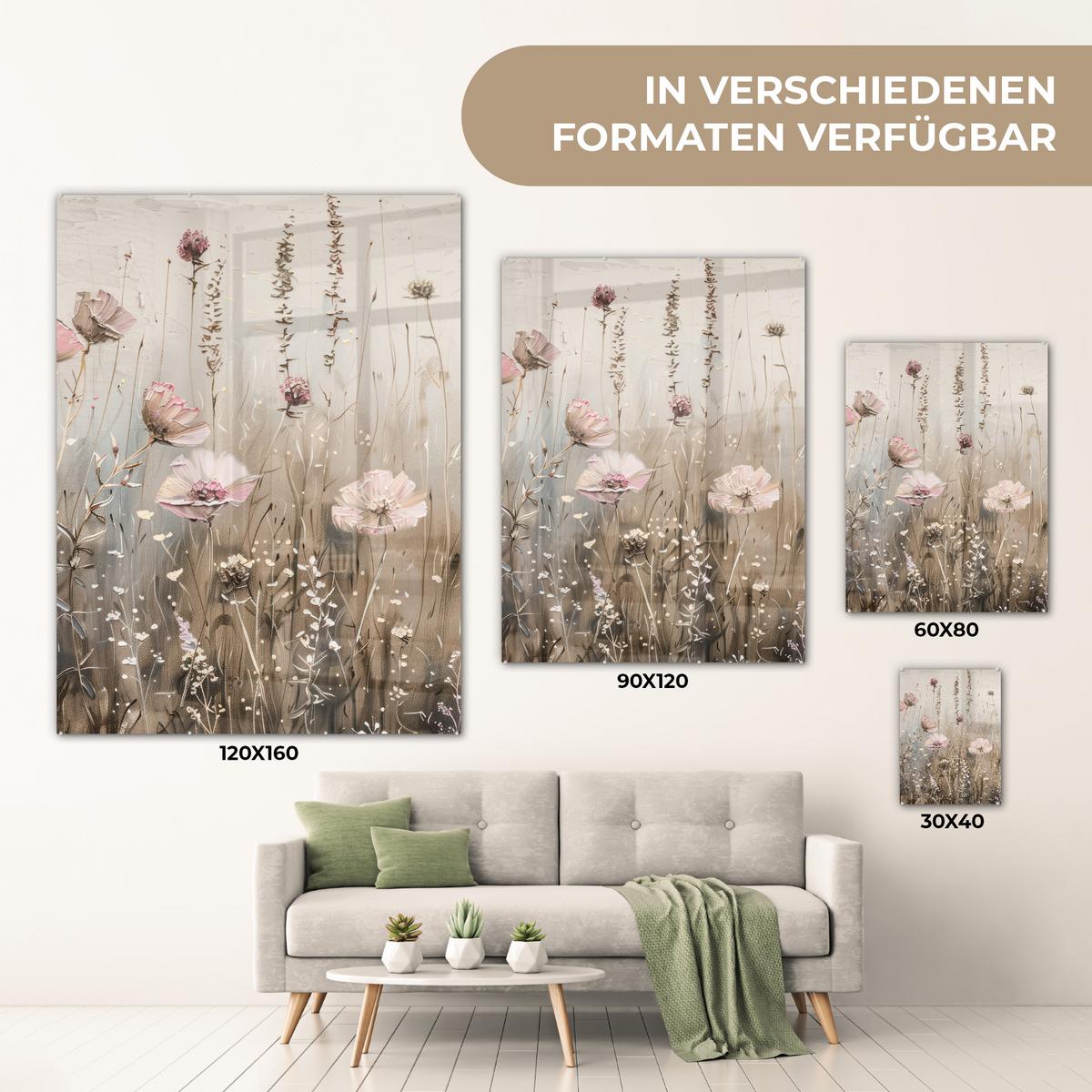 ACRYLGLASBILD Blumen - Rosa - Modern - Beige 60x80 cm - Beige, Glas (60/80cm) - MuchoWow
