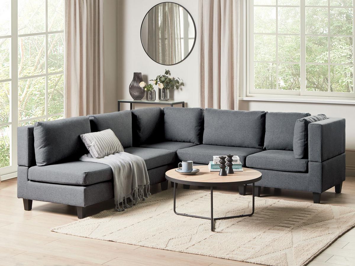 ECKFSOFA Modul 5-Sitzer linksseitig Dunkelgrau Stoff Unstad - Dunkelgrau/Grau, Textil (228/228cm) - Beliani