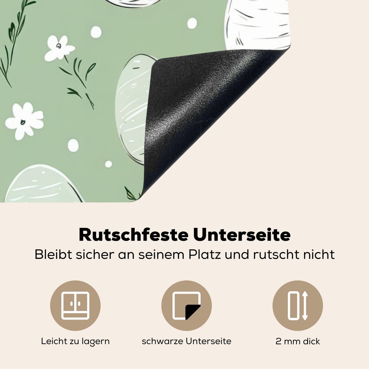 HERDABDECKPLATTE Grün - Eier - Muster Induktionsmatte 83x51 cm - Waldgrün, Kunststoff (83/51.5/0.2cm) - MuchoWow