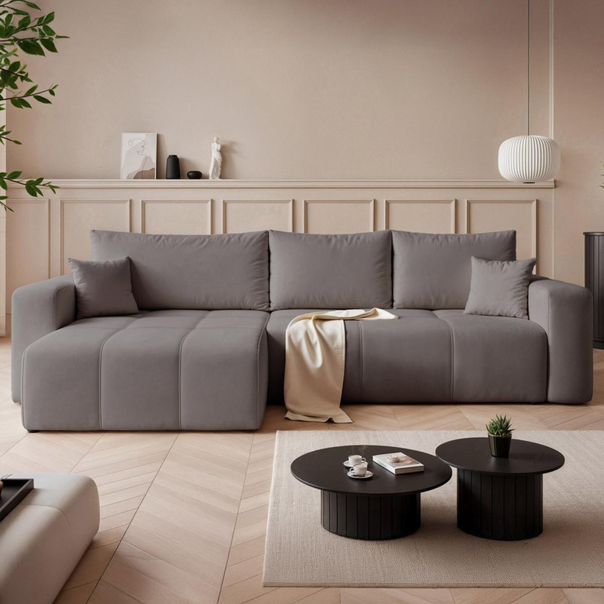 ECKSOFA PEDRO mit Schlaffunktion und Bettkasten Dunkelgrau - Dunkelgrau, Holzwerkstoff/Textil (278/145cm) - Idohome