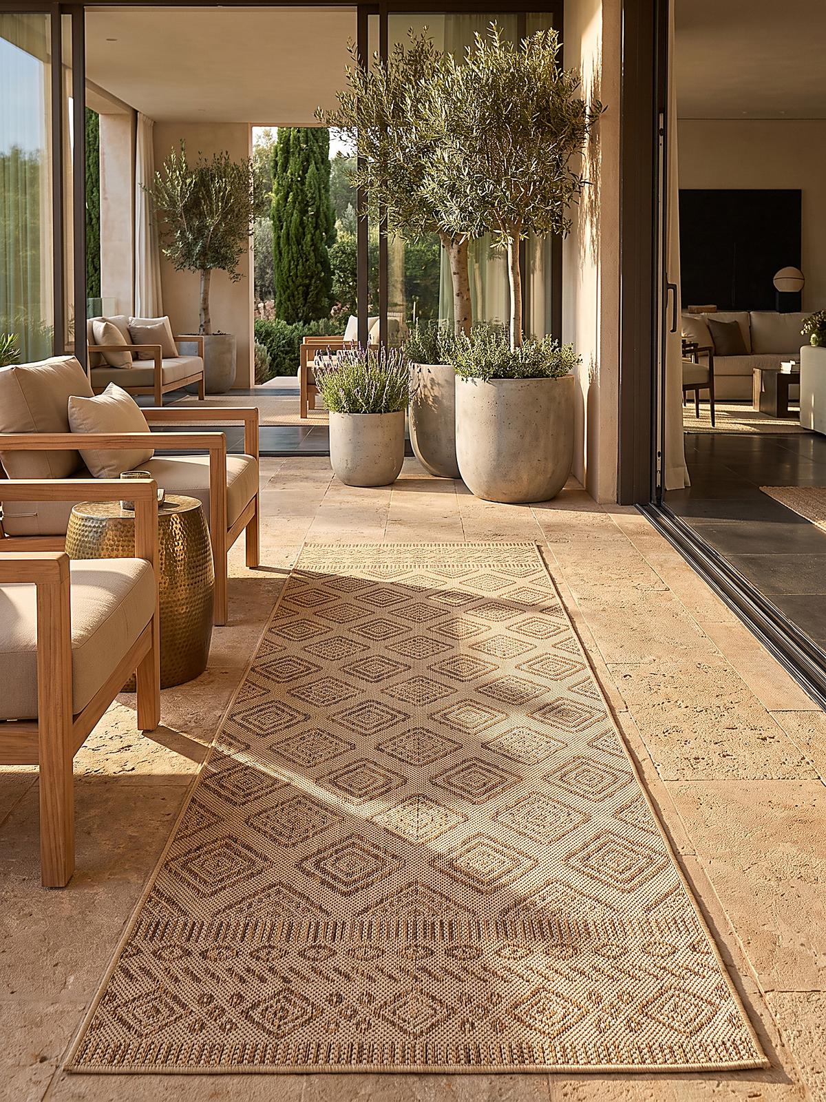 LÄUFER Outdoor, Fußbodenheizung-geeignet, mit Rautenmuster, VIGOLENO in Beige-Braun, 80 x 150 cm - Beige, Textil (80/150cm) - KADIMA DESIGN