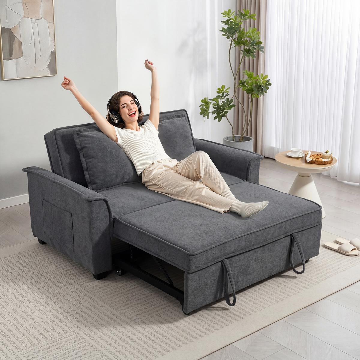 SCHLAFSOFA Polyester Dunkelgrau - Dunkelgrau/Schwarz, Holz/Kunststoff (85/86/168cm) - HOMCOM