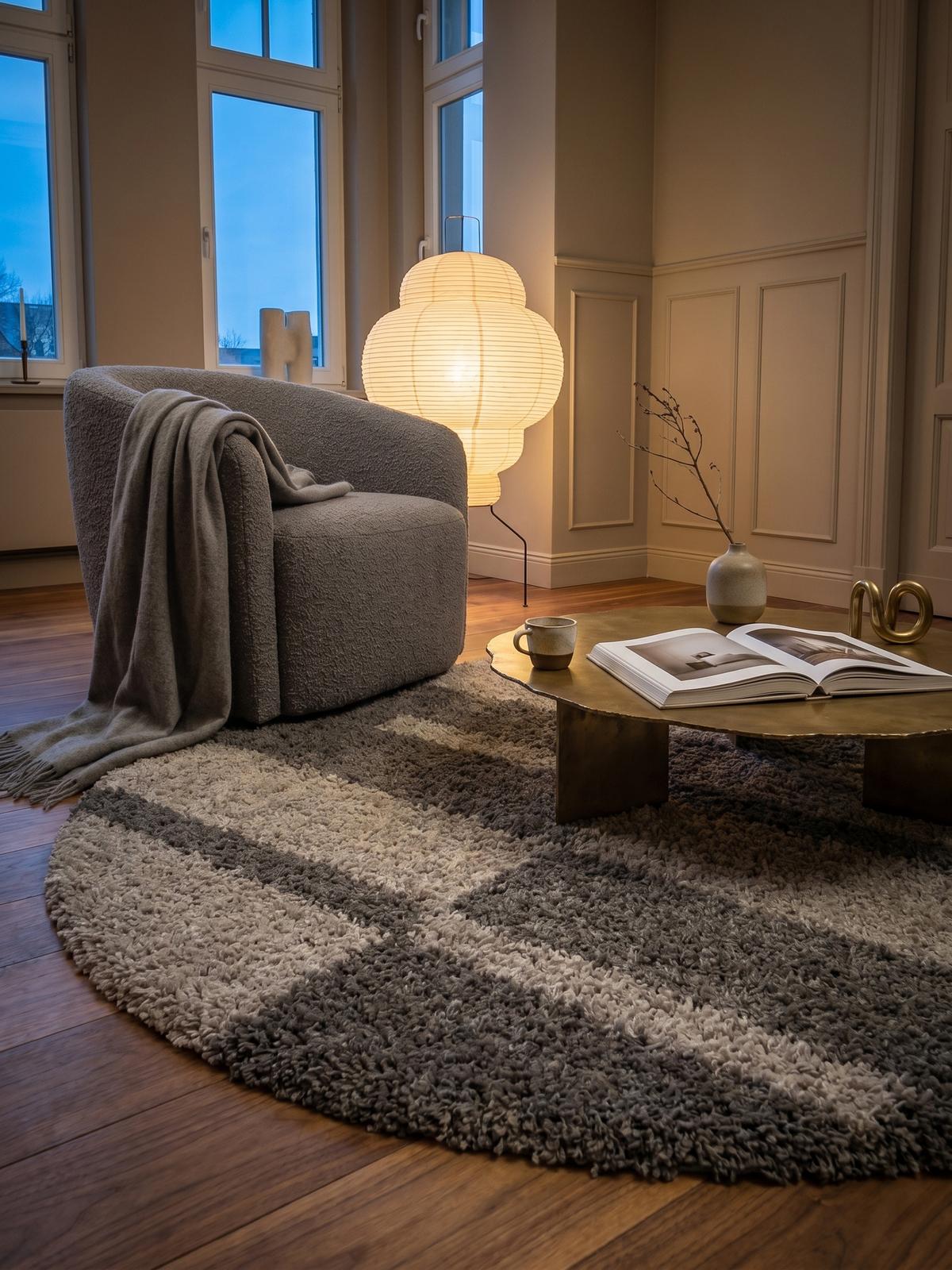 HOCHFLORTEPPICH WERFEN, kariert, Taupe, Ø 160 cm - Braun, Textil (160/160cm) - KADIMA DESIGN