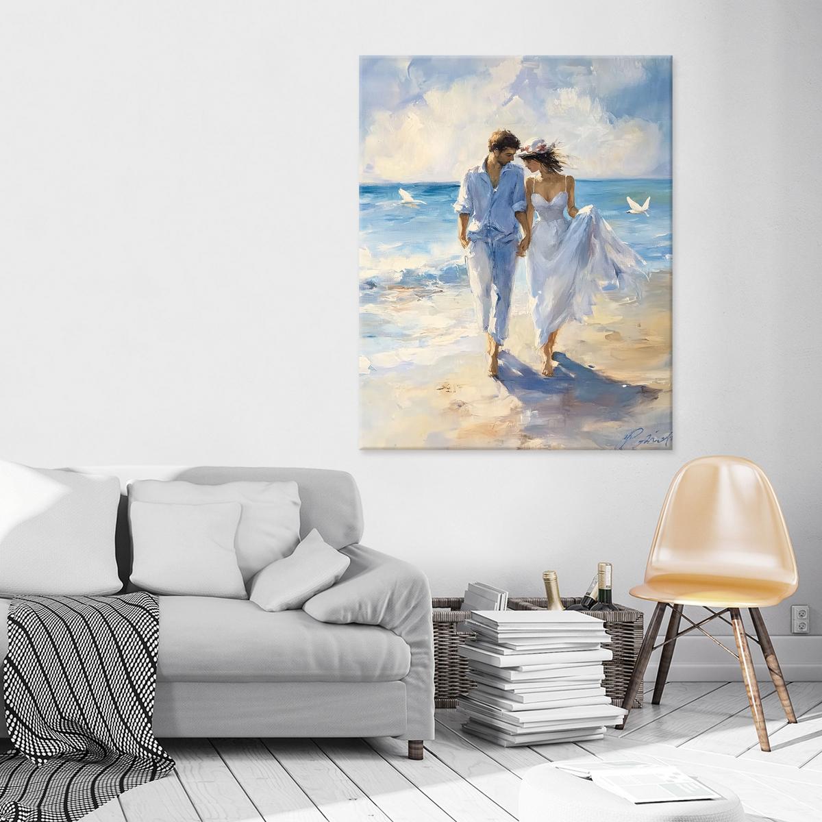LEINWAND BILDER Abstrakt Frau Meer Aquarell 100x70 - Multicolor, Holzwerkstoff (70/100cm) - Wallarena