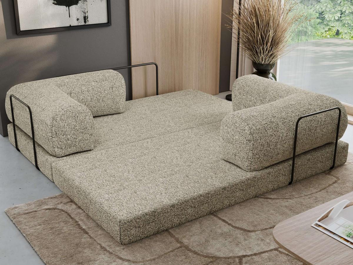 3-SITZER SOFA ORSETTO - Beige Stukture - Beige/Schwarz, Textil/Metall (200/70/100cm) - MKS