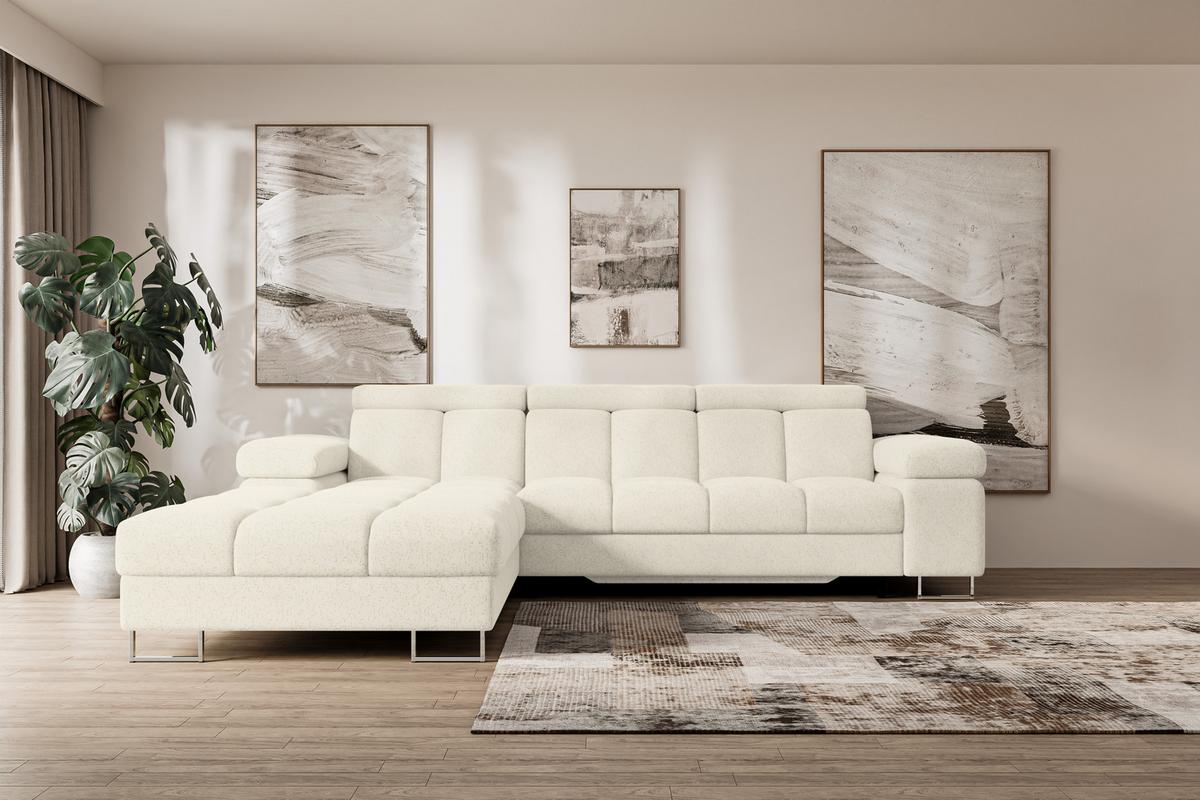 ECKSOFA mit Schlaffunktion Ottomane Links 271x203x79 Creme Tissu - Creme, Holzwerkstoff/Textil (271/203cm) - ALTDECOR