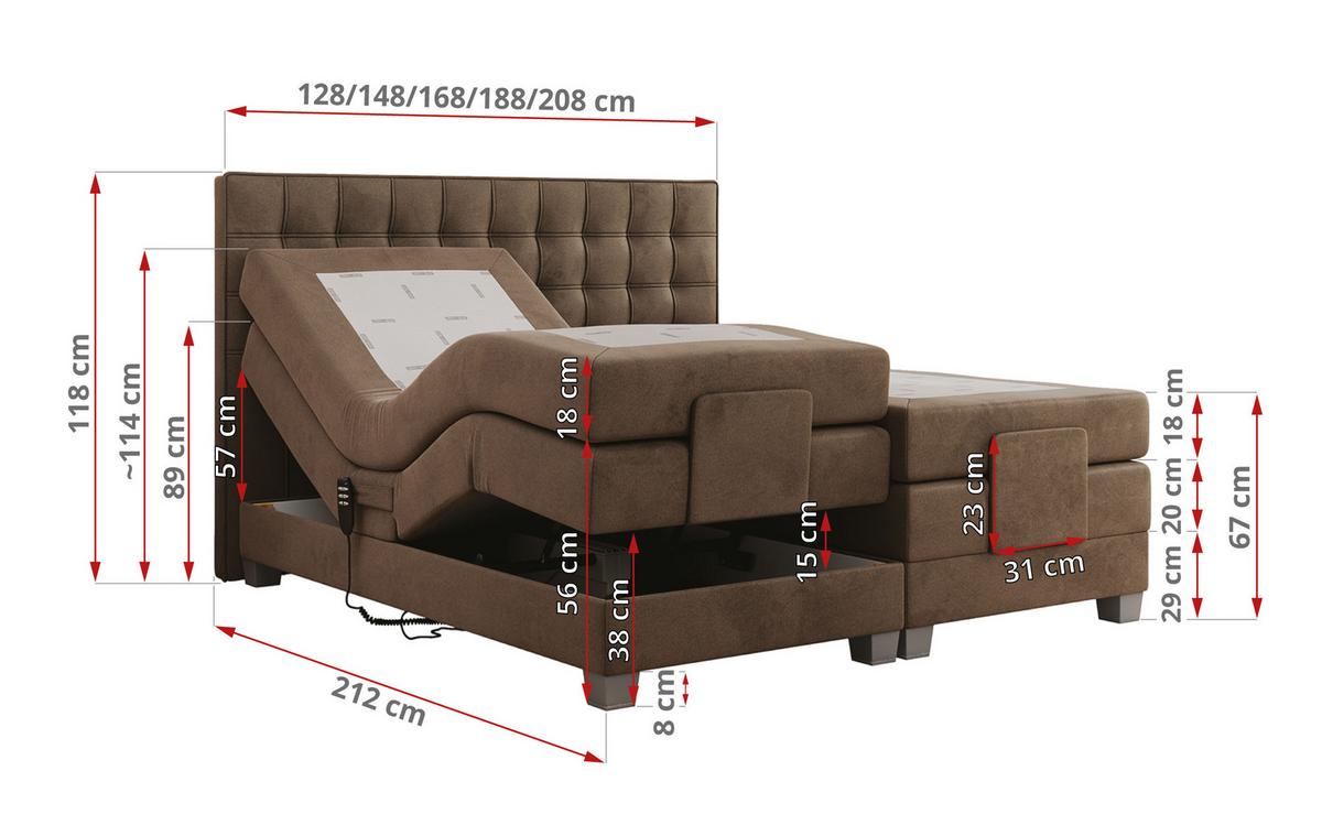 BOXBETT ELEKTRO 140/200 Braun Velvet - H4 - Braun, Holz/Textil (140/200cm) - MKS