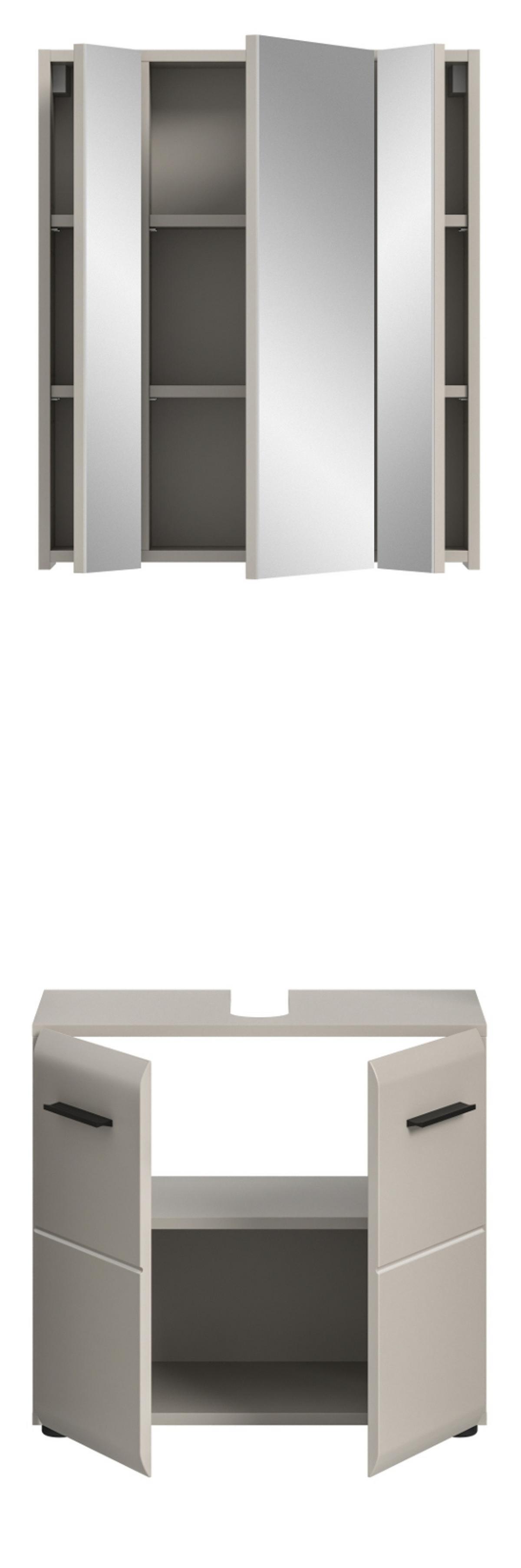BADMÖBEL-SET Kaschmir 2-teilig 60 cm, Badschränke in modernem Design - Kaschmir/Schwarz, Glas/Holzwerkstoff (60/185/30cm) - Inn.Furn