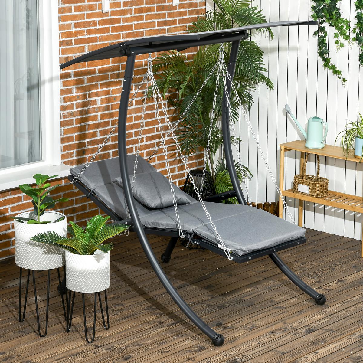 HOLLYWOODSCHAUKEL, 108 x 145 cm x 169 cm, Stahl, Dunkelgrau - Dunkelgrau, Metall (145/169/108cm) - Outsunny