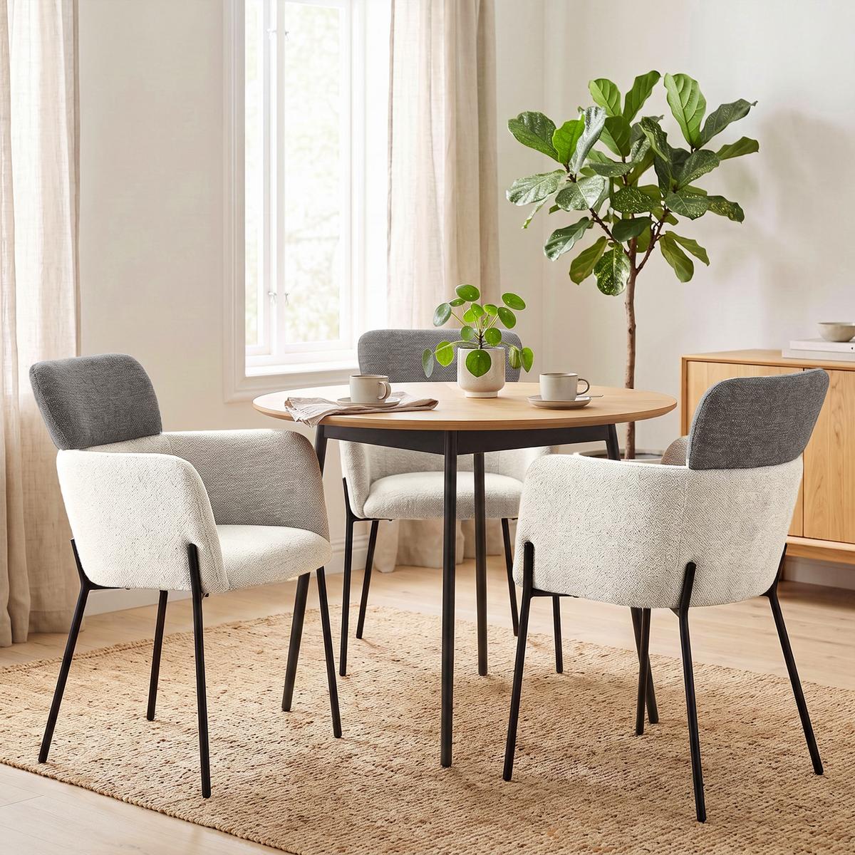 ARMLEHNENSTUHL Osmo mit Metallbeinen, Bouclé-Stoff, Beige+Dunkelgrau - Dunkelgrau/Beige, Textil/Metall (60/85/57cm) - Beautysofa