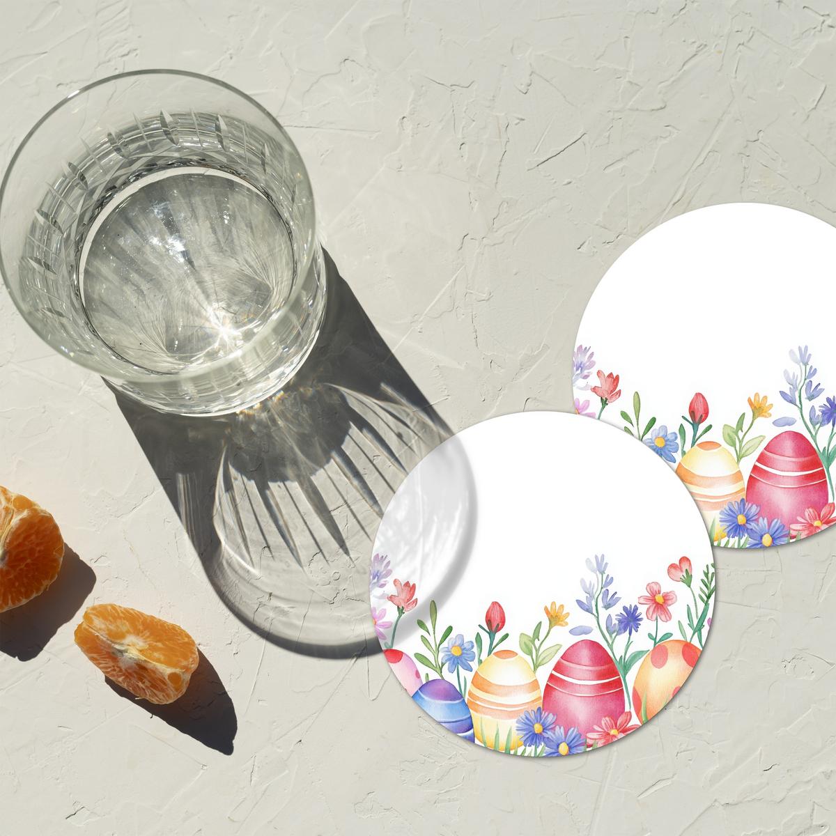 GLASUNTERSETZER Blumengarten - Bunt - Eier Tischset für Gläser 10x10 cm - Weiß, Naturmaterialien (10/0.2cm) - MuchoWow