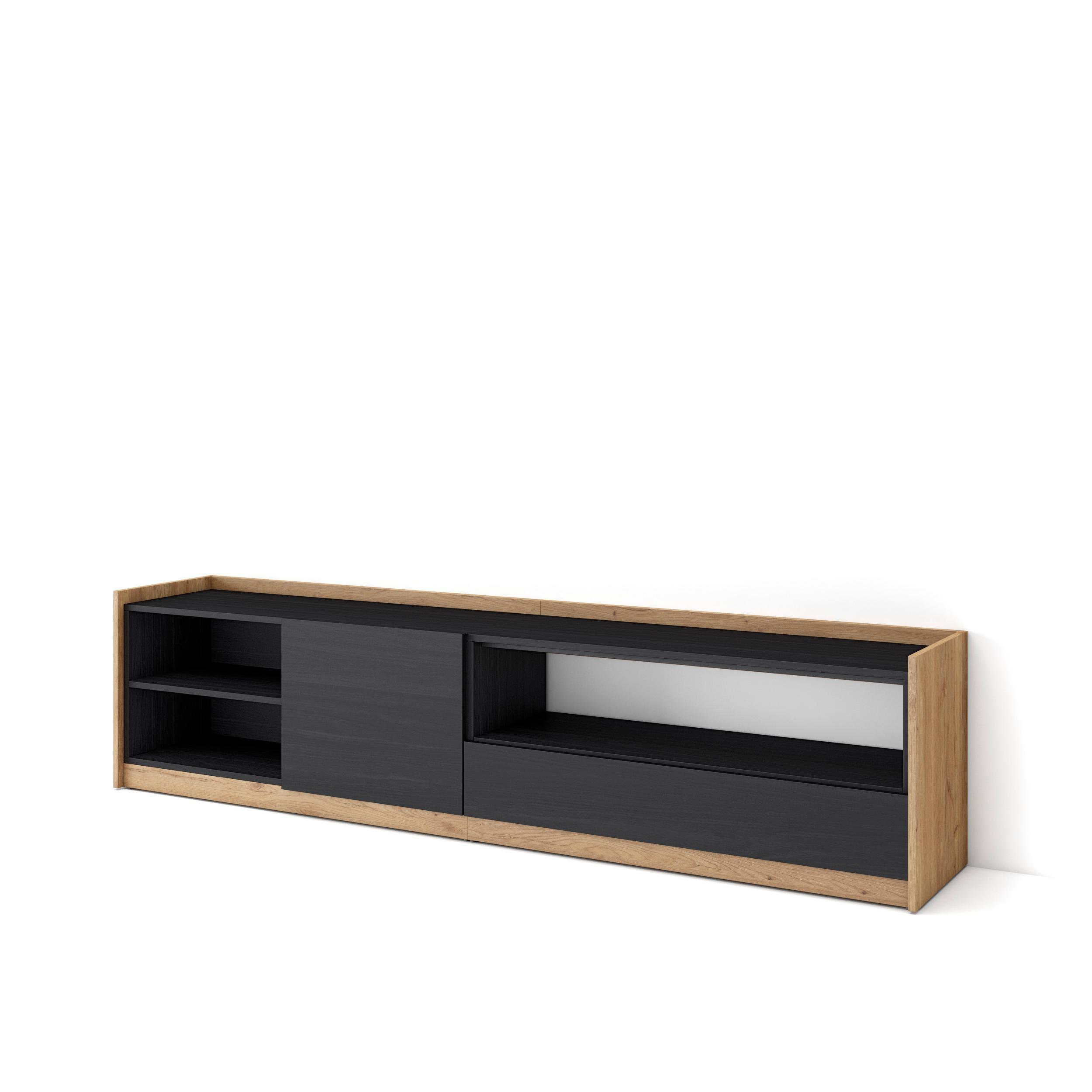 LOWBOARD, Schwarz Eiche, 207/37/50cm - Schwarz, Holzwerkstoff (207/50/37cm) - Skraut Home