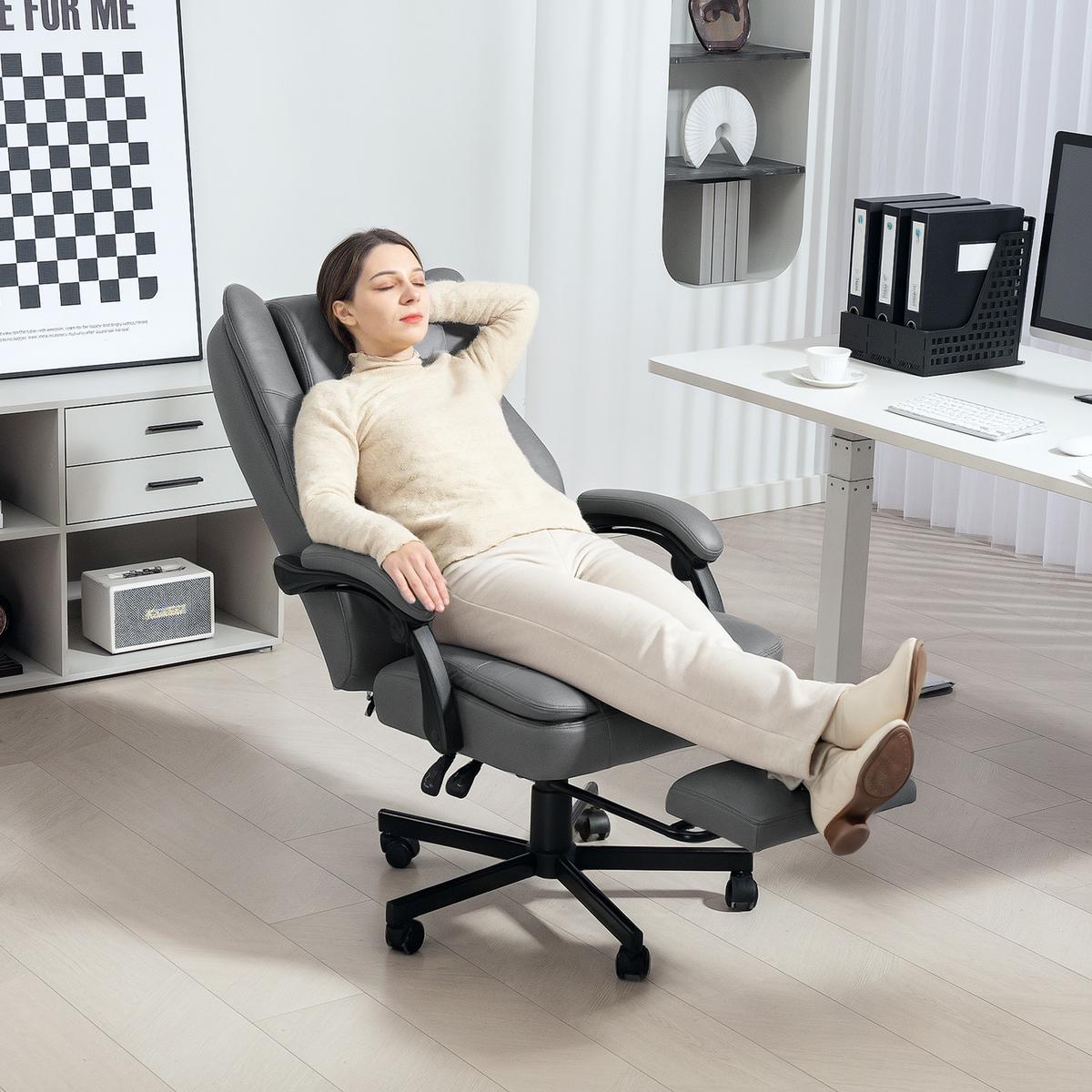 BÜROSTUHL mit Massagefunktion, Ergonomischer Schreibtischstuhl mit Liegefunktion - Grau, Kunststoff (64/120/69cm) - HOMCOM