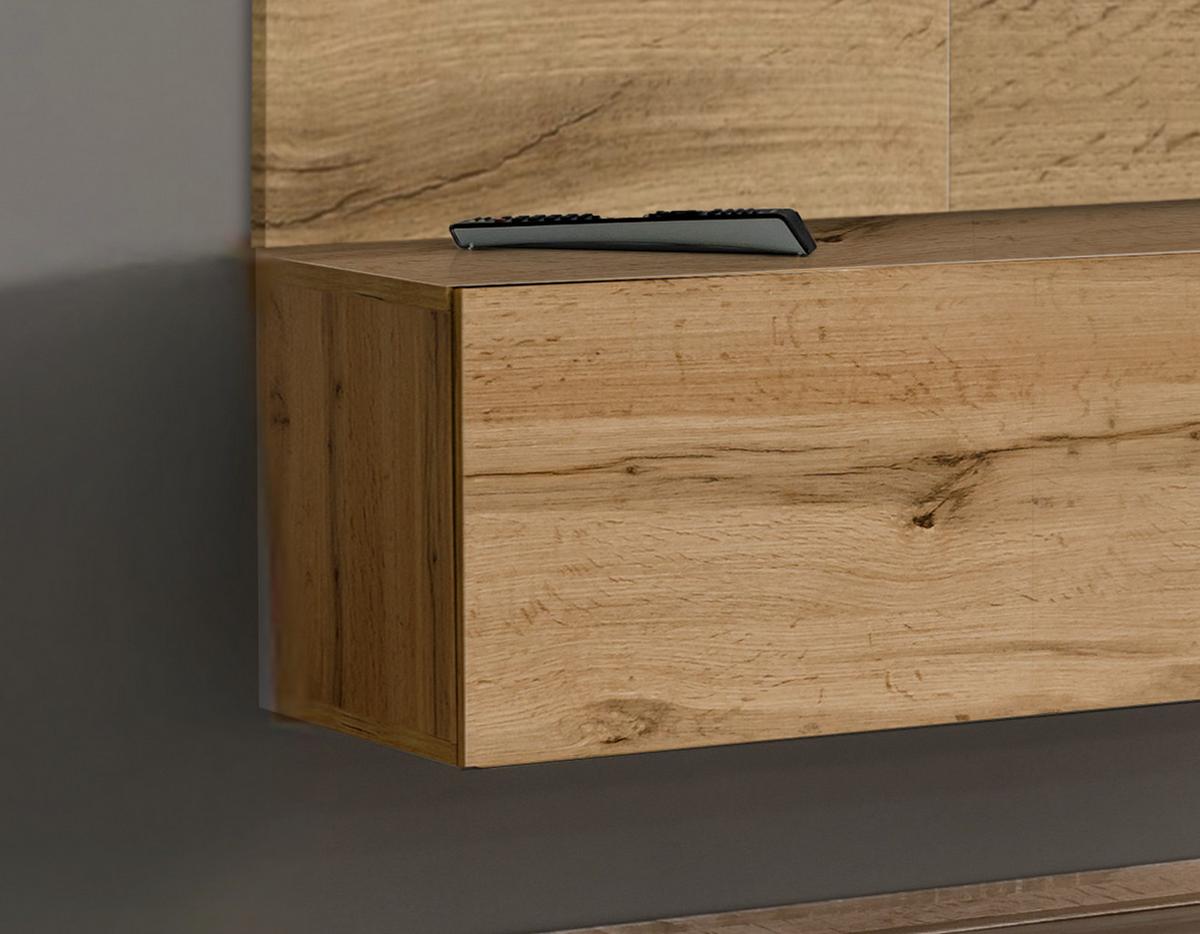 TV-LOWBOARD Eiche Wotan 180 cm hängend, Set inklusive Ethanol Kamin und Wandpaneel - Eiche Wotan, Holzwerkstoff (180/148/40cm) - Inn.Furn