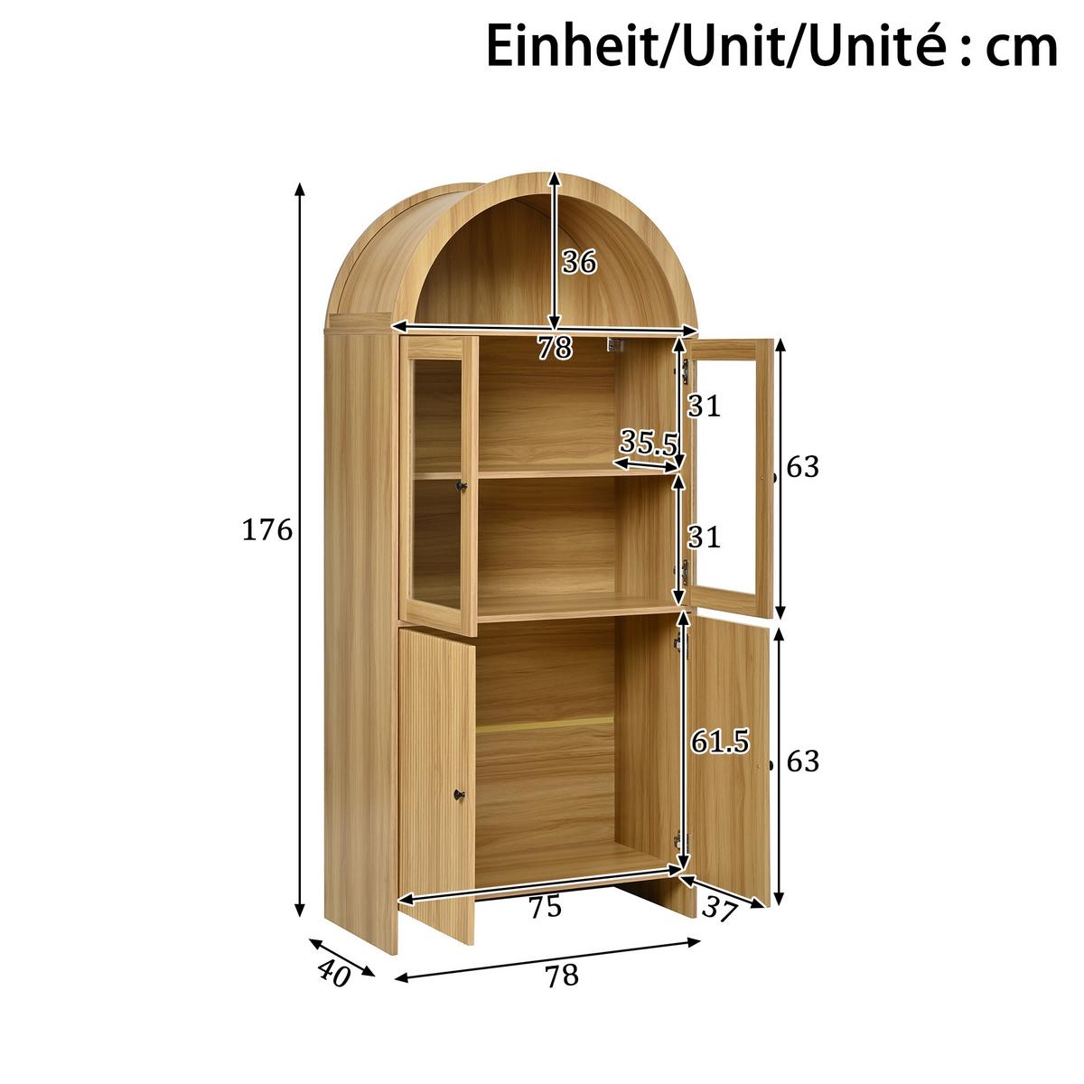 KÜCHENSCHRANK holz-optik natur 176 cm hoch mit bogendesign & wellenmuster - Naturfarben, Holzwerkstoff (78/176/40cm) - Urban Meuble
