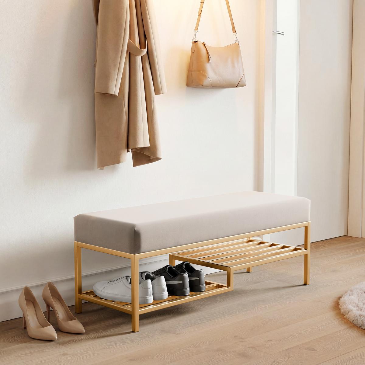 POLSTERBANK STEP 100 cm Gold / Creme ,Metallgestell - Creme, Textil/Metall (100/45/35cm) - Idohome