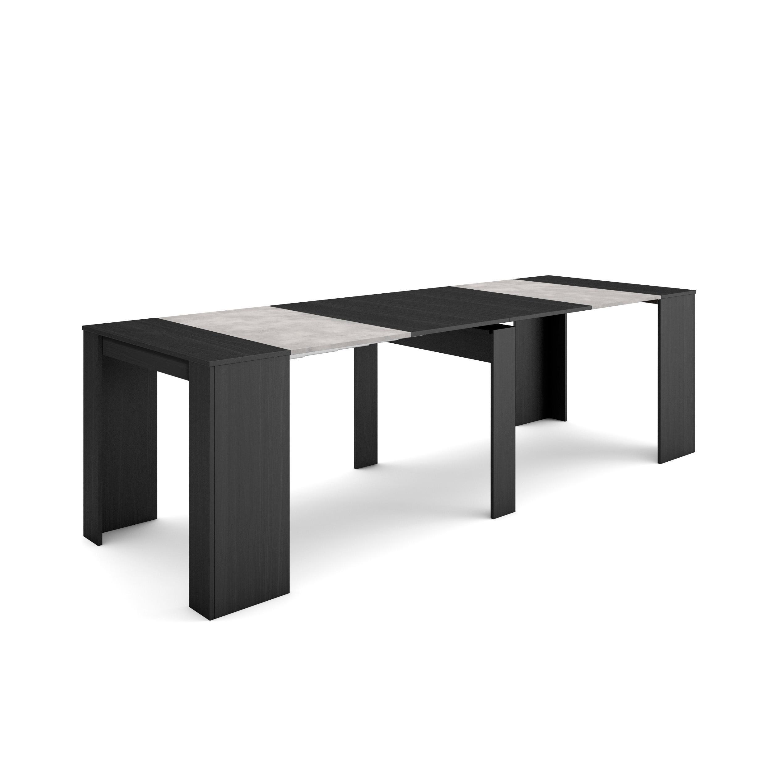 KONSOLENTISCH ausziehbar 58 bis 262cm, für 12 Gäste, schwarz, 90/58/77cm - Schwarz/Grau, Holzwerkstoff (90/262/77cm) - Skraut Home