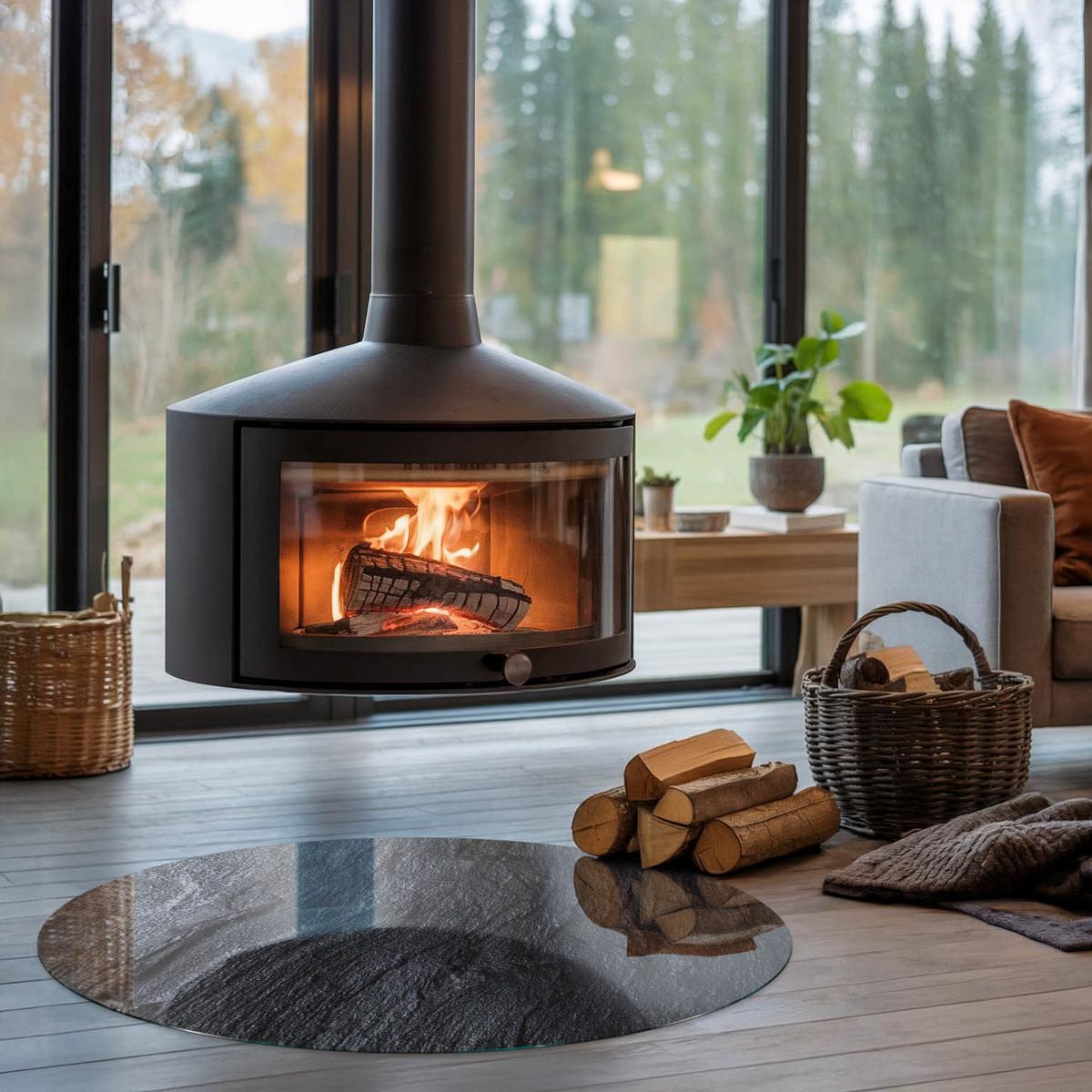 GLASPLATTE für Kamin Ø 100 cm - Schwarz, Glas (100/100/0.4cm) - TULUP