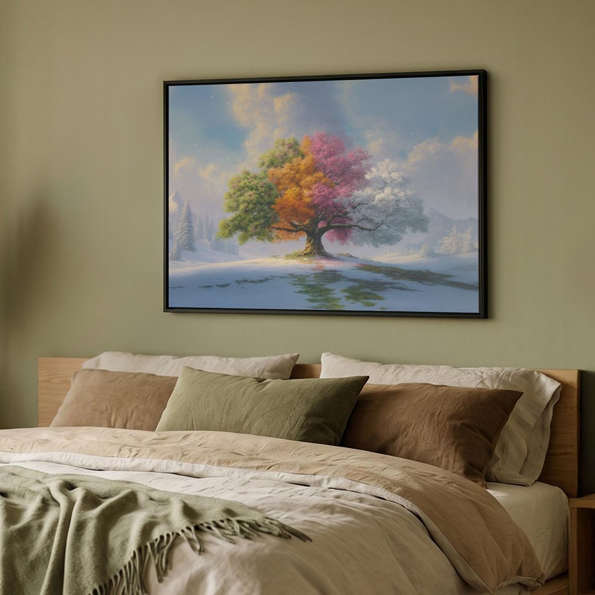 LEINWAND Bilder mit Rahmen - Baum - Jahreszeiten - Winter - Landschaft - 100x70 - Multicolor, Textil (100/70cm) - MuchoWow