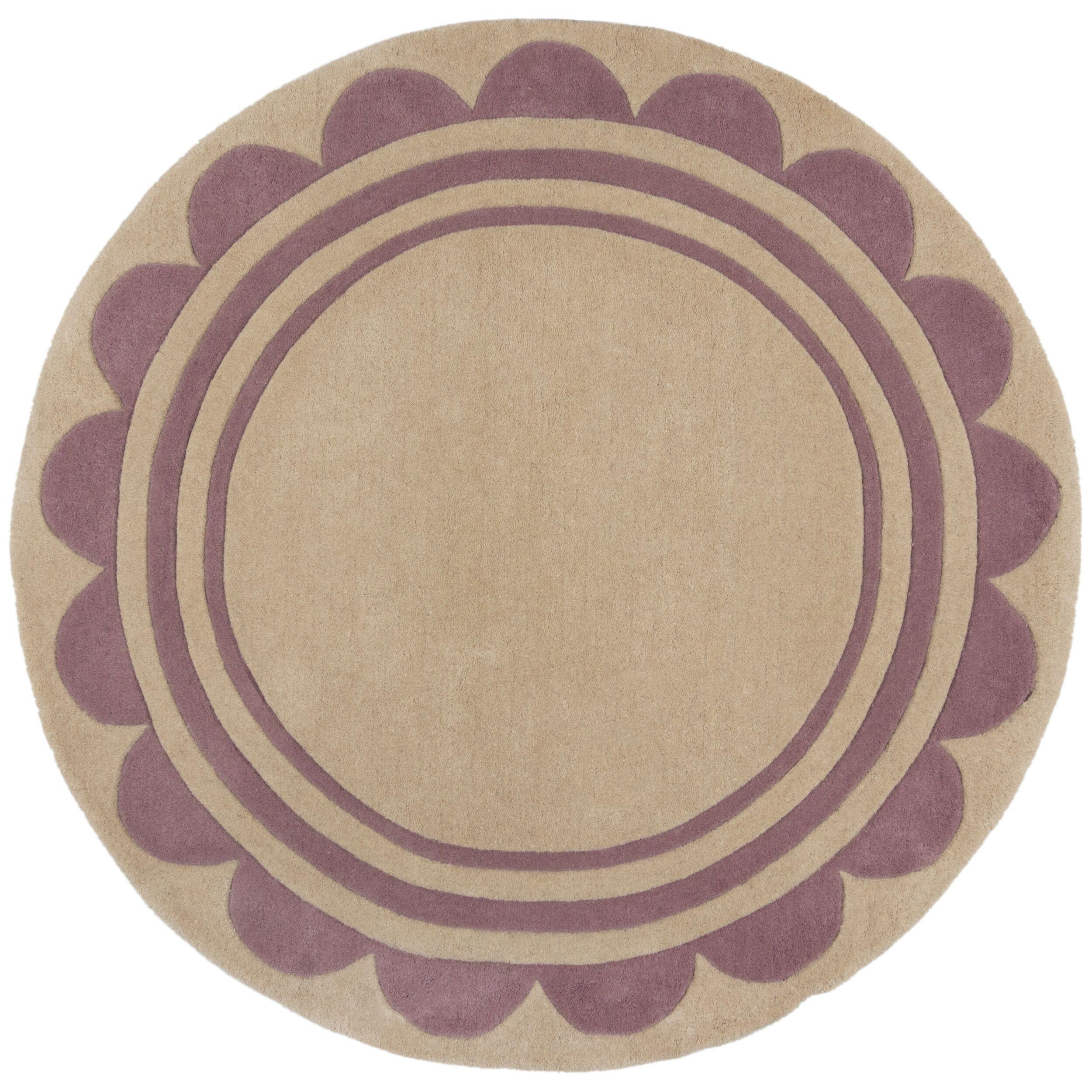 WOLLTEPPICH WENSUM, mit grafischem Muster mit Rahmen, Lila-Beige, Ø 120 cm - Lila, Textil (120/120cm) - KADIMA DESIGN