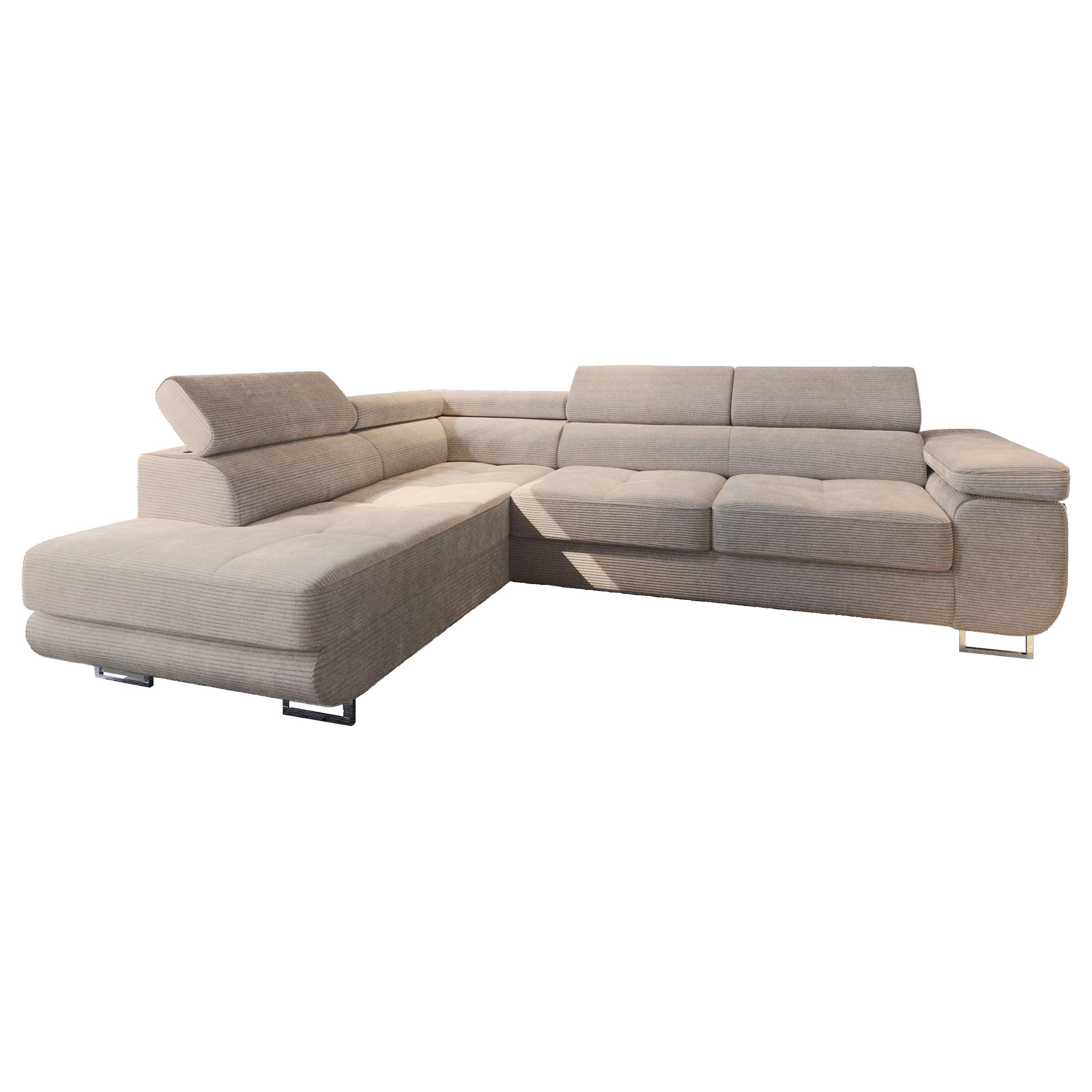 ECKSOFA APIRO L-S Beige Kordstoff mit Schlaffunktion - Beige/Silberfarben, Holz/Textil (276/202cm) - MASSENO