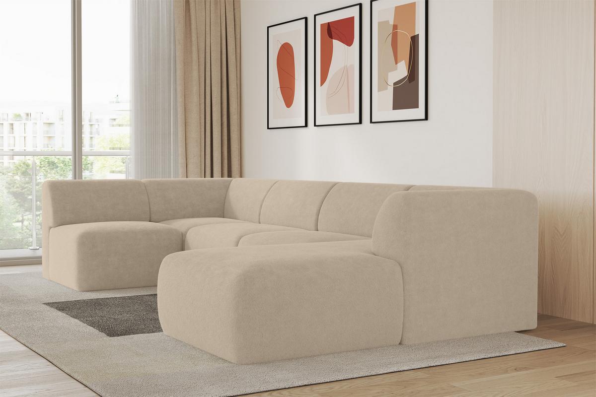 WOHNLANDSCHAFT Ottomane Rechts MOVO-L 345x180x78 cm Creme Tissu - Klar, Holzwerkstoff/Kunststoff (180/78/345cm) - ALTDECOR