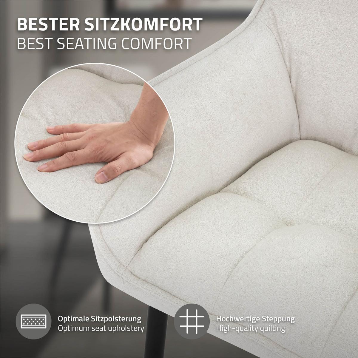 ESSZIMMERSTUHL Creme Frotteestoff - Beige/Creme, Textil/Metall (63/90/57cm) - ML-DESIGN