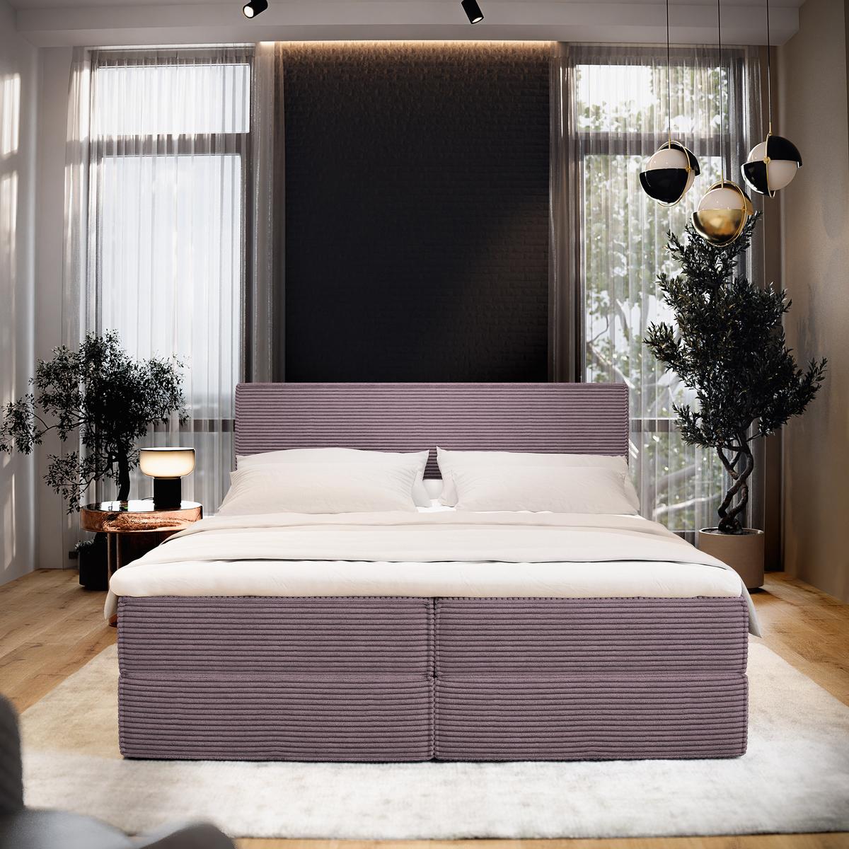 BOXBETT PELLIO 180x200 cm mit Matratze und Topper - Lila - Lila, Holz (180/200cm) - MASSENO