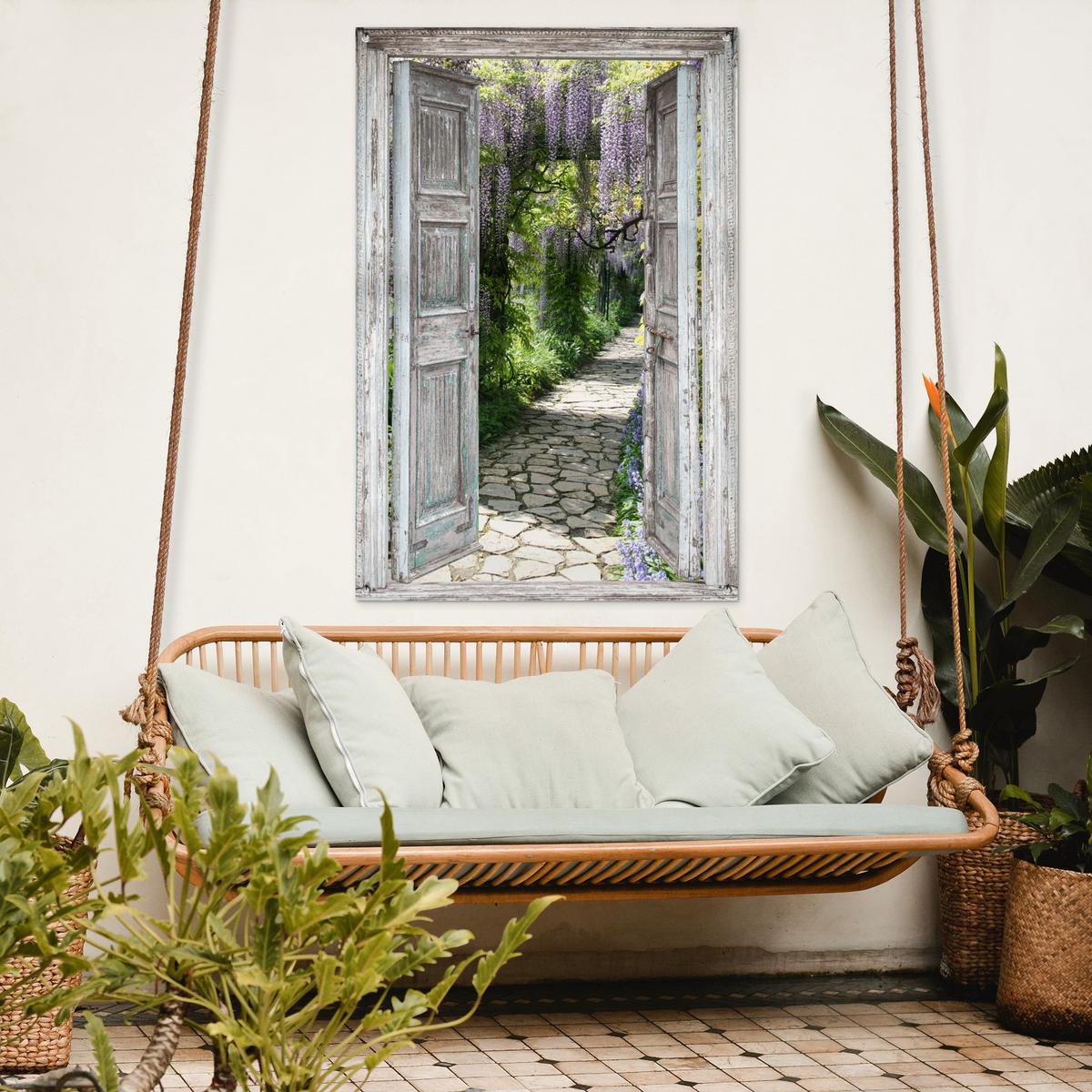 GARTENPOSTER Aussicht - Wald - Steine - Frühling Outdoor Bilder 80x120 cm - Hellgrau, Kunststoff (80/120/0.2cm) - OnlyWow