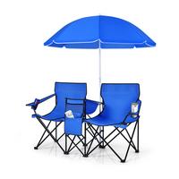 CAMPINGSTUHL mit Sonnenschirm für Paare Blau - Blau, Metall (161/85/55cm) - COSTWAY